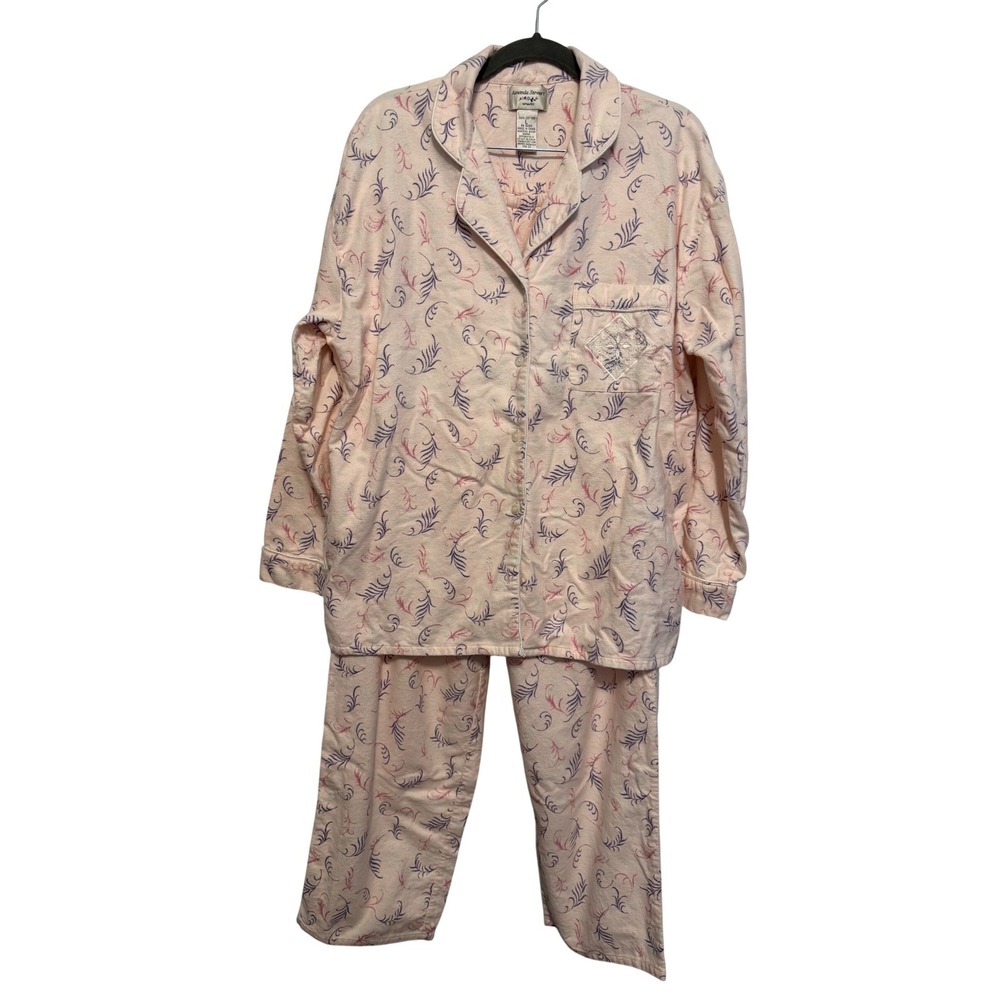 Amanda Stewart Intimates Women's L Peach Cotton Flannel Pajama Set 2pc Vintage